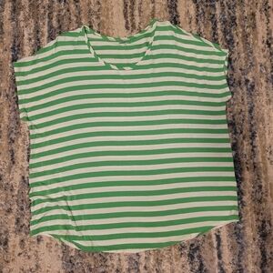 Lands' End Green and White Striped Short Sleeve Tee